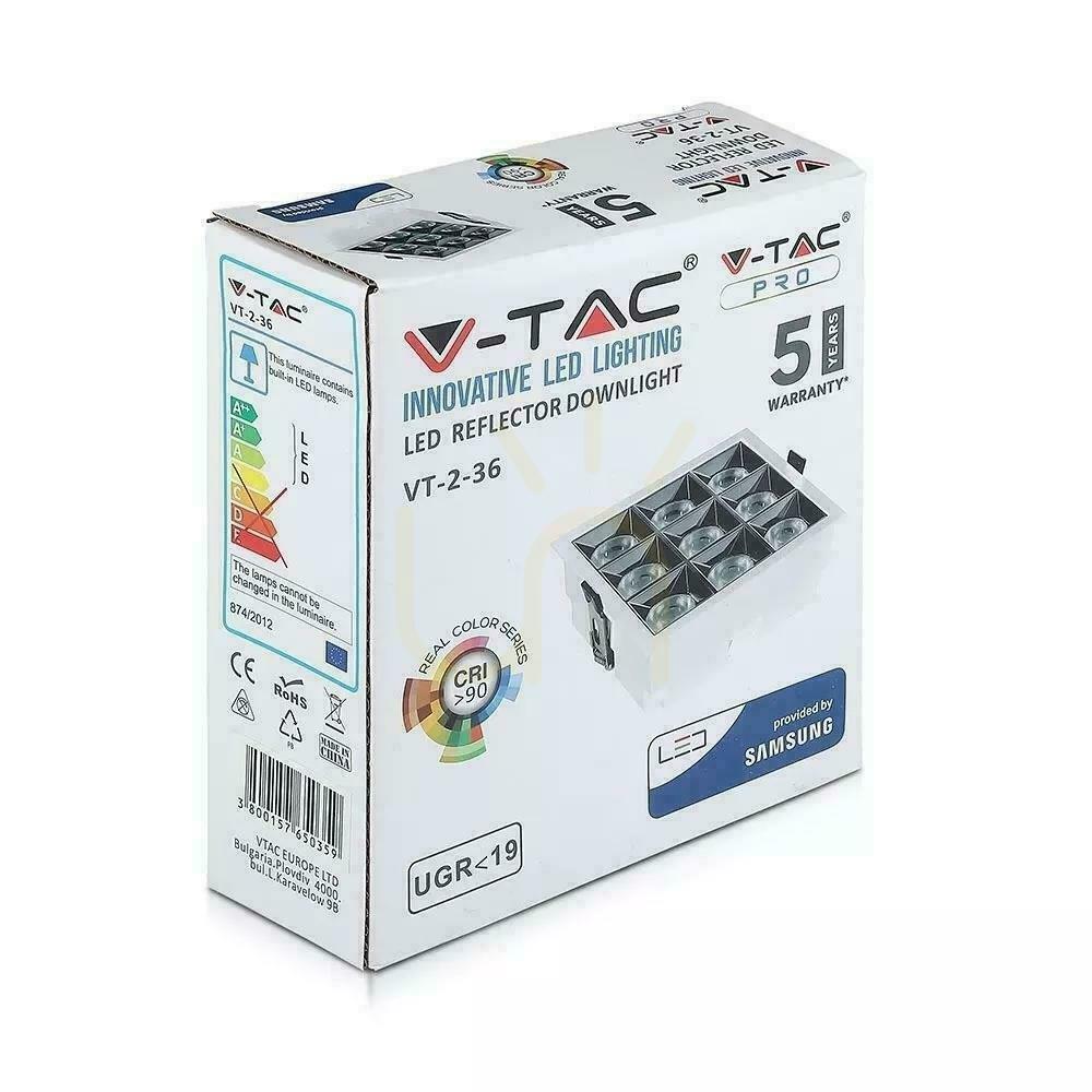 Pokaż Oprawa V-TAC Downlight SAMSUNG CHIP 36W UGR19 CRI90+ 12st VT-2-36 5700K 2880lm 5 Lat Gwarancji Oprawa V-TAC Downlight SAMSUNG CHIP 36W UGR19 CRI90+ 12st VT-2-36 5700K 2880lm 5 Lat Gwarancji