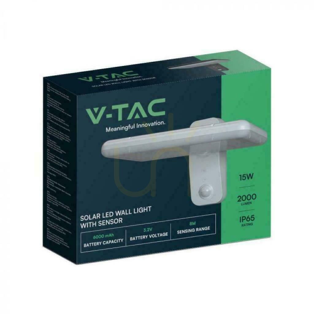 Obejrzyj Kinkiet Ogrodowy Ścienny Solarny V-TAC 15W Czunik Ruchu CCT IP65 Biały VT-414 4000K-6000K 2000lm Kinkiet Ogrodowy Ścienny Solarny V-TAC 15W Czunik Ruchu CCT IP65 Biały VT-414 4000K-6000K 2000lm