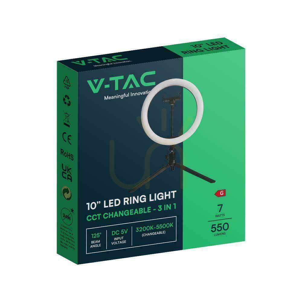 Wyświetl Lampa pierścieniowa LED Ring V-TAC 10W fi255mm Statyw Pilot VT-45010 3200K-5500K 550lm Lampa pierścieniowa LED Ring V-TAC 10W fi255mm Statyw Pilot VT-45010 3200K-5500K 550lm