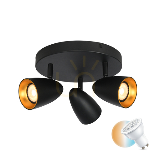 Sprawdź Reflektorki Italux Tino czarno-złote 3x GU10 LED, SKU SPL-36748-3R-BK-GD