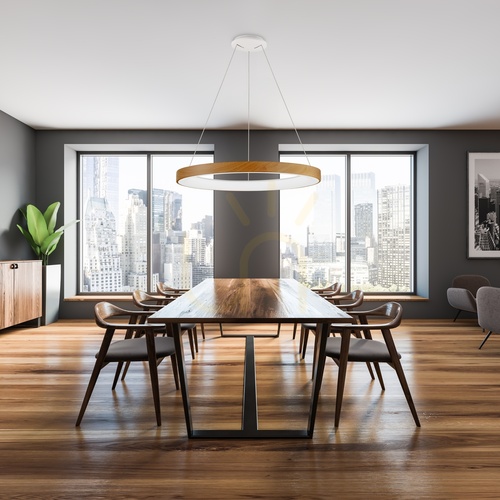 Sprawdź Lampa wisząca LED ring Mantra NISEKO II 65 cm w dekorze drewna z pilotem 8575