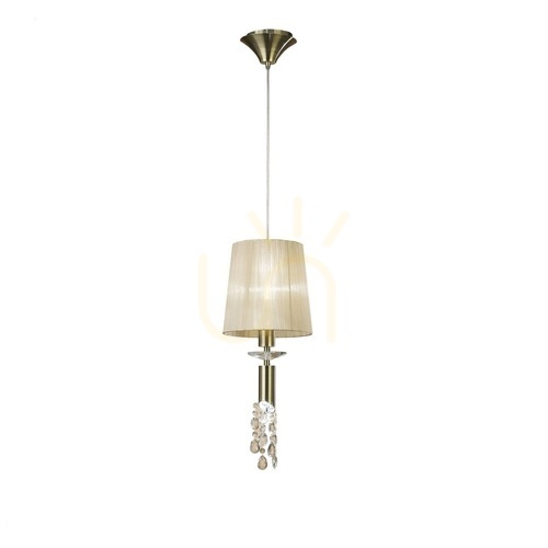 Sprawdź Lampa wisząca Mantra Tiffany 3881, E27 + G9, beż i antyczny mosiądz, klosz z organzy ø23 cm