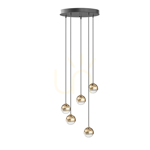 Sprawdź Lampa wisząca Bolicina V Gold transparentna szkło metal 5xLED 3000K Open Design Highlights