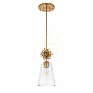 Mała lampa wisząca Staring z przezroczystym kloszem - 1 źródło światła - Przecierane złoto Elstead small 6