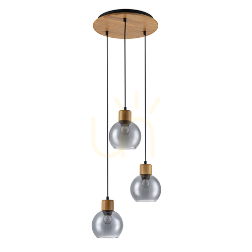 Sprawdź Lampa wisząca Italux Velma dymiona szklana 3xE27 drewniana PND-67505-3-WD