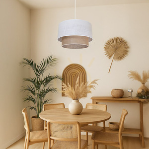 Lampa wisząca BUENO z podwójnym abażurem, jasny i juta, 1xE27 small 3