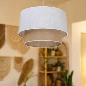 Lampa wisząca BUENO z podwójnym abażurem, jasny i juta, 1xE27 small 4