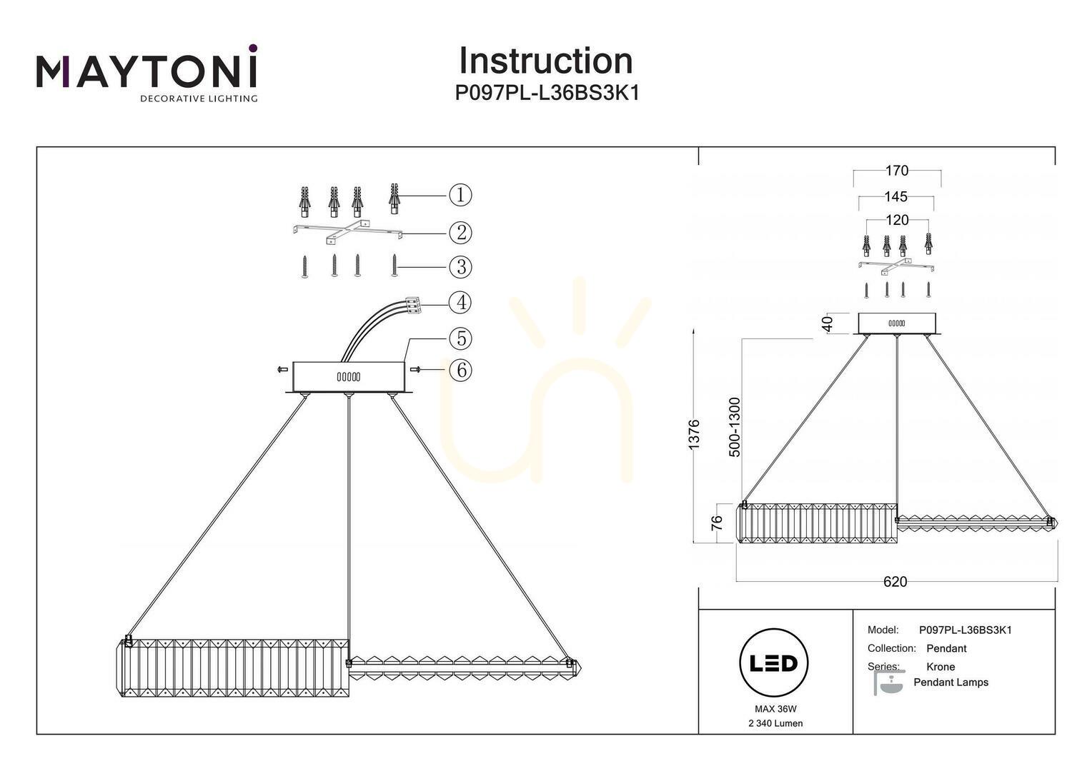 Pokaż Lampa wisząca KRONE P097PL-L36BS3K1 Maytoni Lampa wisząca KRONE P097PL-L36BS3K1 Maytoni