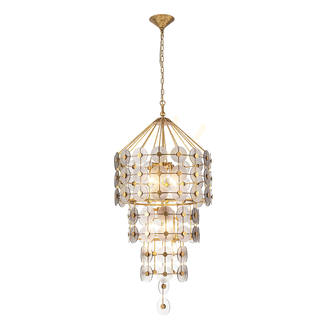 Sprawdź Lampa wisząca MERIDIAN - 9 źródeł światła - Przecierane złoto QUINTIESSE Lampa wisząca MERIDIAN - 9 źródeł światła - Przecierane złoto QUINTIESSE