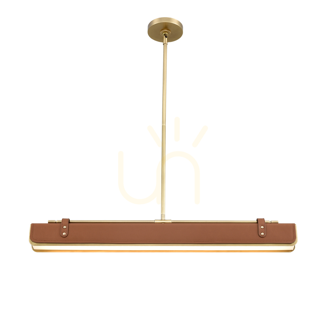 Zobacz Lampa wyspowa LED VALISE - Vintage mosiądz, skóra koniakowa QUINTIESSE Lampa wyspowa LED VALISE - Vintage mosiądz, skóra koniakowa QUINTIESSE