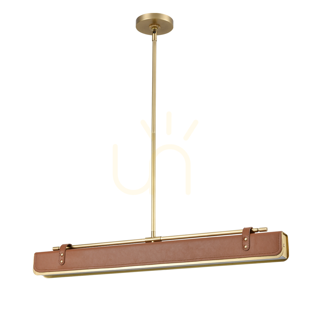 Obejrzyj Lampa wyspowa LED VALISE - Vintage mosiądz, skóra koniakowa QUINTIESSE Lampa wyspowa LED VALISE - Vintage mosiądz, skóra koniakowa QUINTIESSE