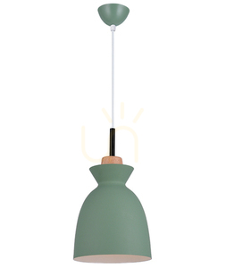 Lampa wisząca Zambelis zielona matowa E27 metal drewno 20 cm small 2