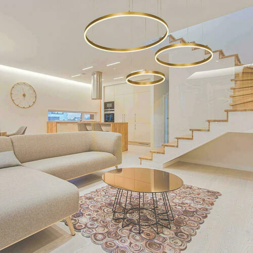 Sprawdź Lampa wisząca LED Zambelis złota matowa 136W 3000K ściemnialna złoto-biała