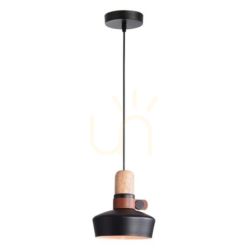 Sprawdź Lampa wisząca Zambelis czarna matowa drewno skóra E27 20 cm