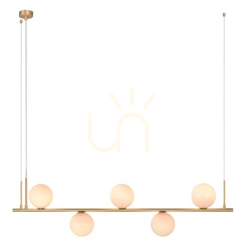 Sprawdź Lampa wisząca liniowa Zambelis 1998 złota matowa 5×E14 szkło opalowe