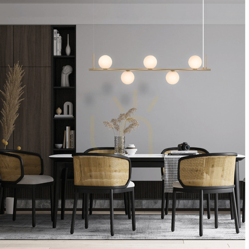 Sprawdź Lampa wisząca liniowa Zambelis 1998 złota matowa 5×E14 szkło opalowe