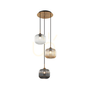 Lampa wisząca Zambelis 22073 3xE27 szkło dymione, bezbarwne i szampańskie, antyczny mosiądz small 1