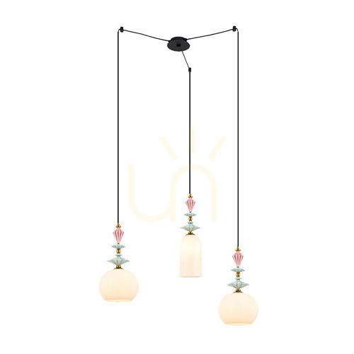 Sprawdź Lampa wisząca Zambelis 3xE27 czarna mosiądz szkło opalowe 80 cm