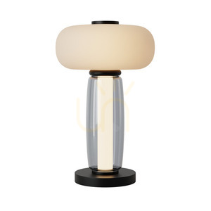 Lampa stołowa LED 23W 3000k metaliczna dymiona i szkło opalowe, czarna ZAMBELIS small 1