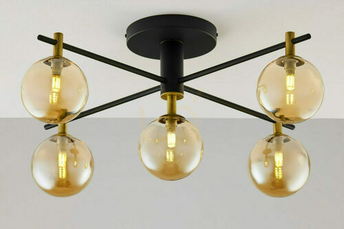 Sprawdź Lampa sufitowa Jupiter 2032 FIGARO, 5 × G9, bursztynowe szkło, czarno-złota, 82 cm