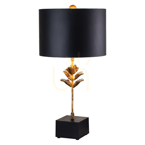 Sprawdź Lampa stołowa Camilia - antyczne złoto i czerń, czarny abażur Elstead