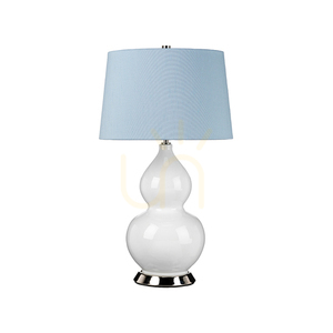 Lampa stołowa Isla - biała ceramika, niebieski abażur, polerowany nikiel Elstead small 0