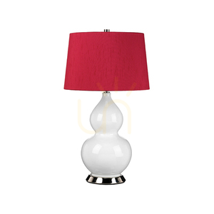 Lampa stołowa Isla - biała ceramika, czerwony abażur, polerowany nikiel Elstead small 0