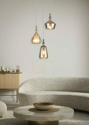 Sprawdź Lampa wisząca Trio ALDEA 349430317 3×E14 – biała, chrom i bursztynowe szkło
