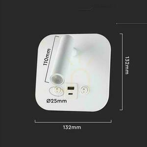 Oprawa LED V-TAC 8W COB CREE kinkiet biały hotel łóżko USB+USB C włącznik VT-80068-W 3000K 830lm 2 Lata gwarancji 4 Oprawa LED V-TAC 8W COB CREE kinkiet biały hotel łóżko USB+USB C włącznik VT-80068-W 3000K 830lm 2 Lata gwarancji small 4