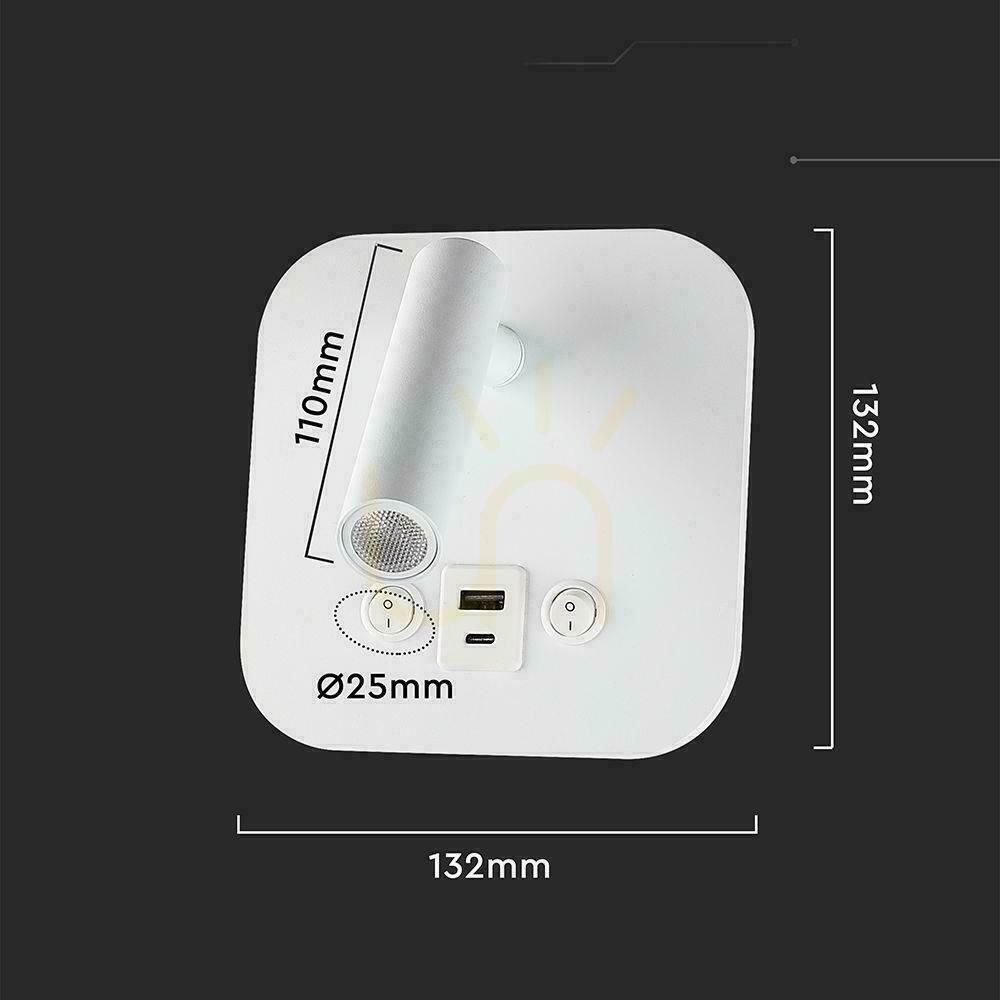 Pokaż Oprawa LED V-TAC 8W COB CREE kinkiet biały hotel łóżko USB+USB C włącznik VT-80068-W 3000K 830lm 2 Lata gwarancji Oprawa LED V-TAC 8W COB CREE kinkiet biały hotel łóżko USB+USB C włącznik VT-80068-W 3000K 830lm 2 Lata gwarancji