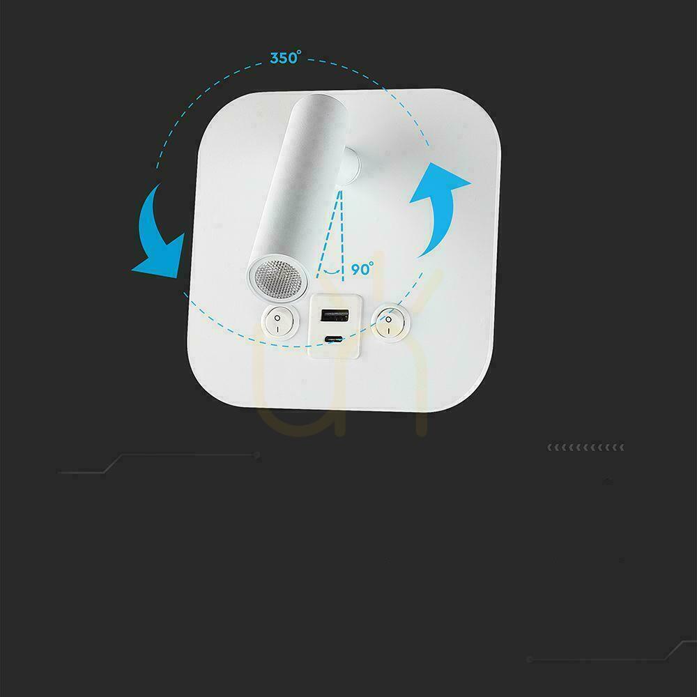 Zobacz Oprawa LED V-TAC 8W COB CREE kinkiet biały hotel łóżko USB+USB C włącznik VT-80068-W 3000K 830lm 2 Lata gwarancji Oprawa LED V-TAC 8W COB CREE kinkiet biały hotel łóżko USB+USB C włącznik VT-80068-W 3000K 830lm 2 Lata gwarancji