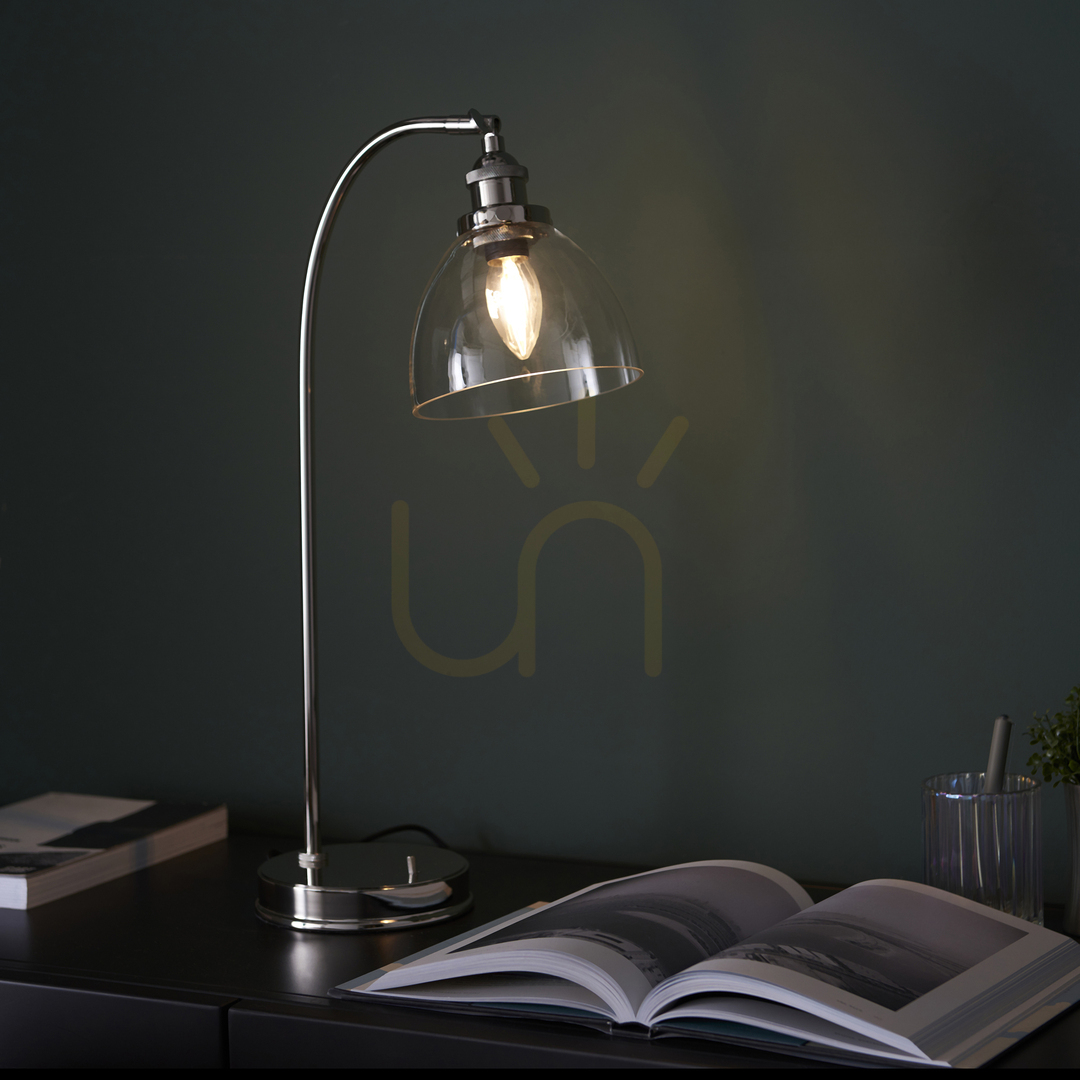 Wyświetl Lampa stołowa Endon Hansen srebrna stal szkło E14 Lampa stołowa Endon Hansen srebrna stal szkło E14