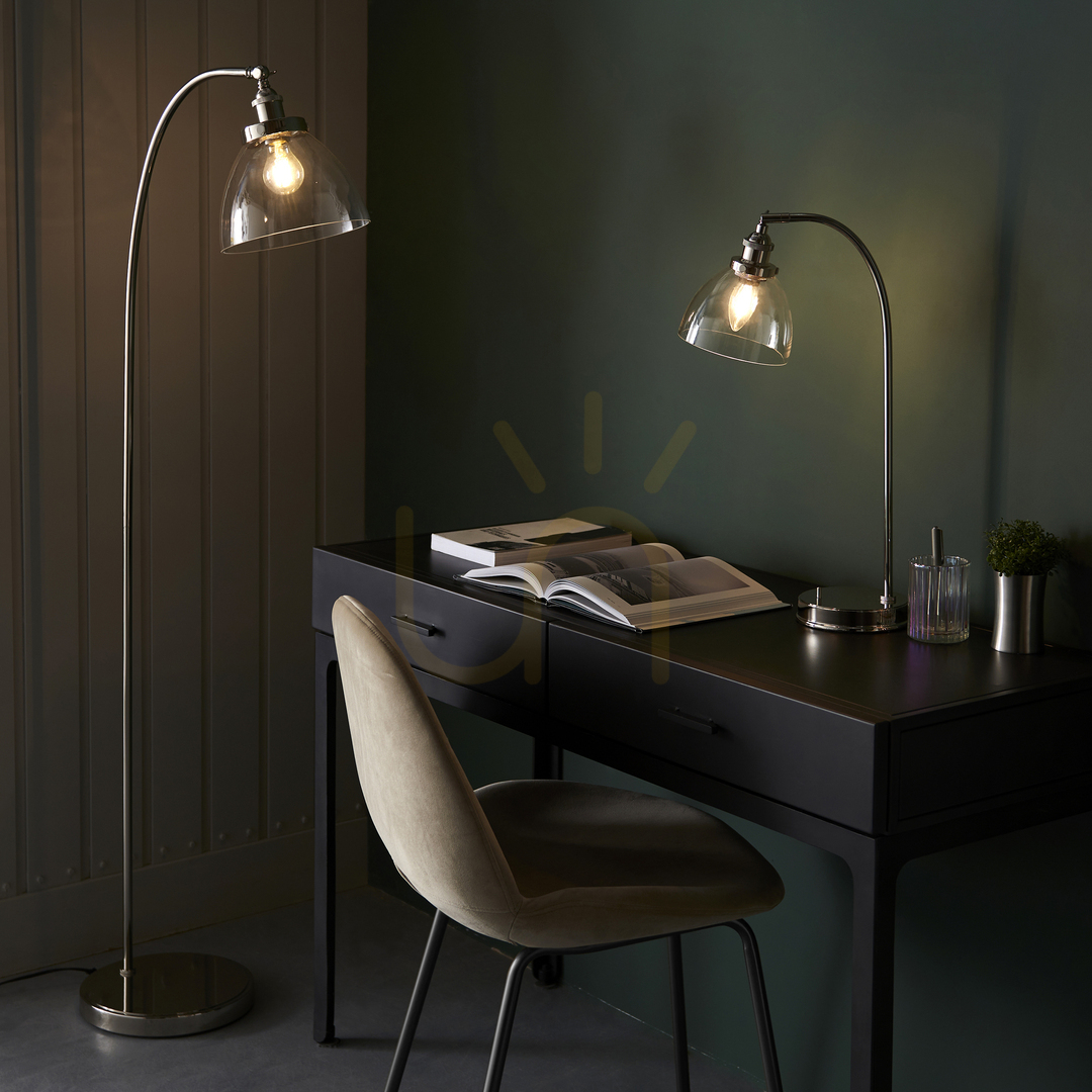 Pokaż Lampa stołowa Endon Hansen srebrna stal szkło E14 Lampa stołowa Endon Hansen srebrna stal szkło E14