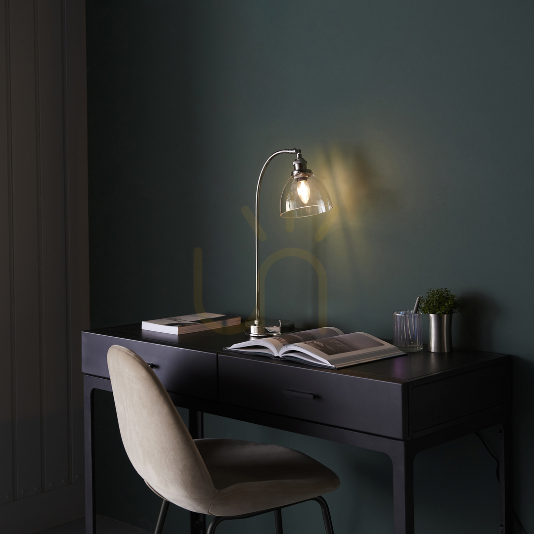 Sprawdź Lampa stołowa Endon Hansen srebrna stal szkło E14 Lampa stołowa Endon Hansen srebrna stal szkło E14