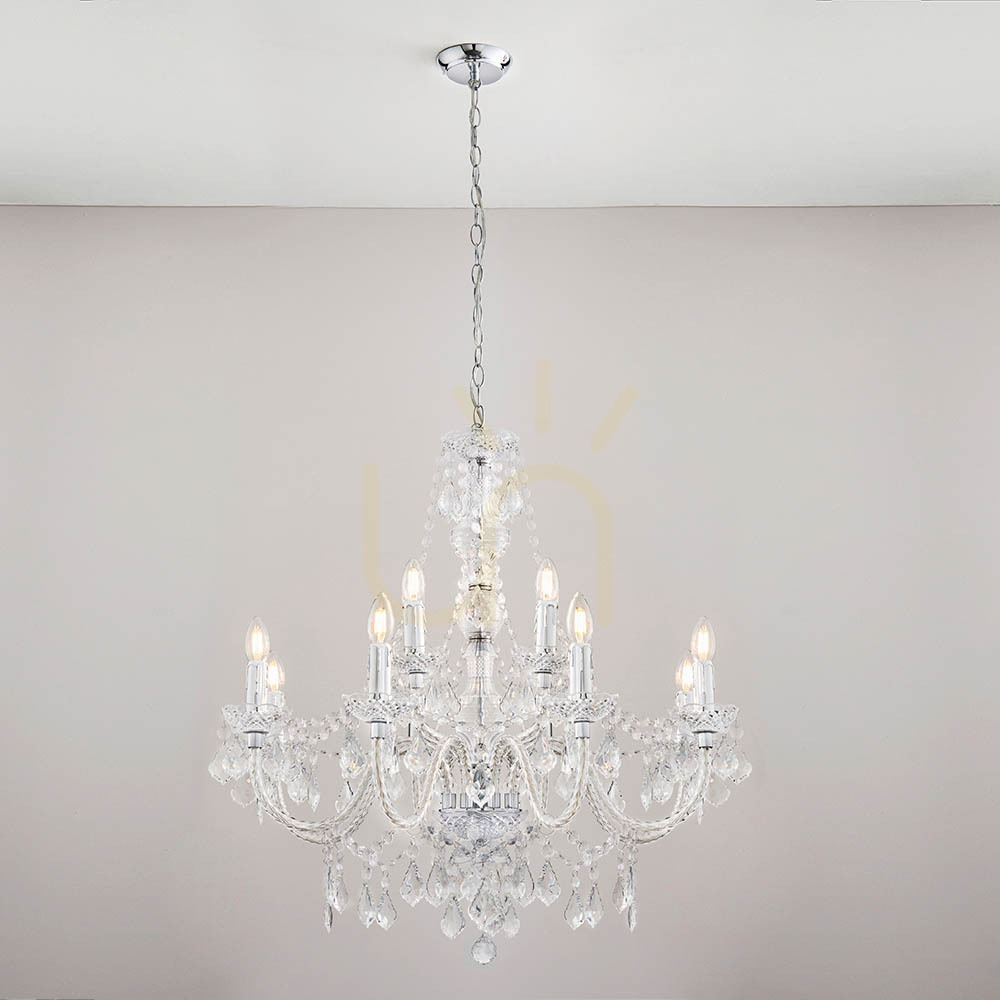 Wyświetl Lampa Wisząca Endon Clarence Chrom 12xE14 Akryl Stal 78 cm Lampa Wisząca Endon Clarence Chrom 12xE14 Akryl Stal 78 cm