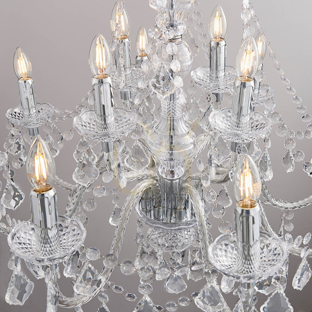 Zobacz Lampa Wisząca Endon Clarence Chrom 12xE14 Akryl Stal 78 cm Lampa Wisząca Endon Clarence Chrom 12xE14 Akryl Stal 78 cm