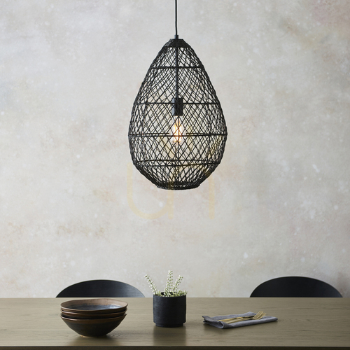 Sprawdź Lampa wisząca rattanowa czarna Endon Pimva E27 35 cm