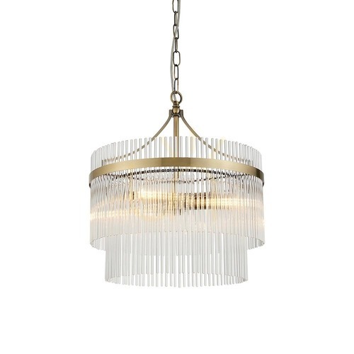 Sprawdź Lampa wisząca Endon Marietta 99167 antyczny mosiądz 3xE14 szklane pręciki Ø40 cm
