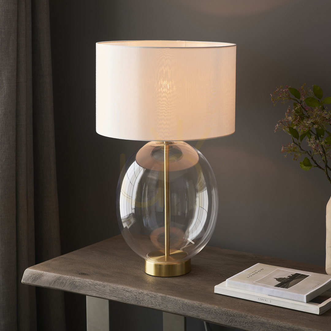 Pokaż Lampa stołowa Endon Kelda Oval mosiądz vintage white 57,8 cm Lampa stołowa Endon Kelda Oval mosiądz vintage white 57,8 cm