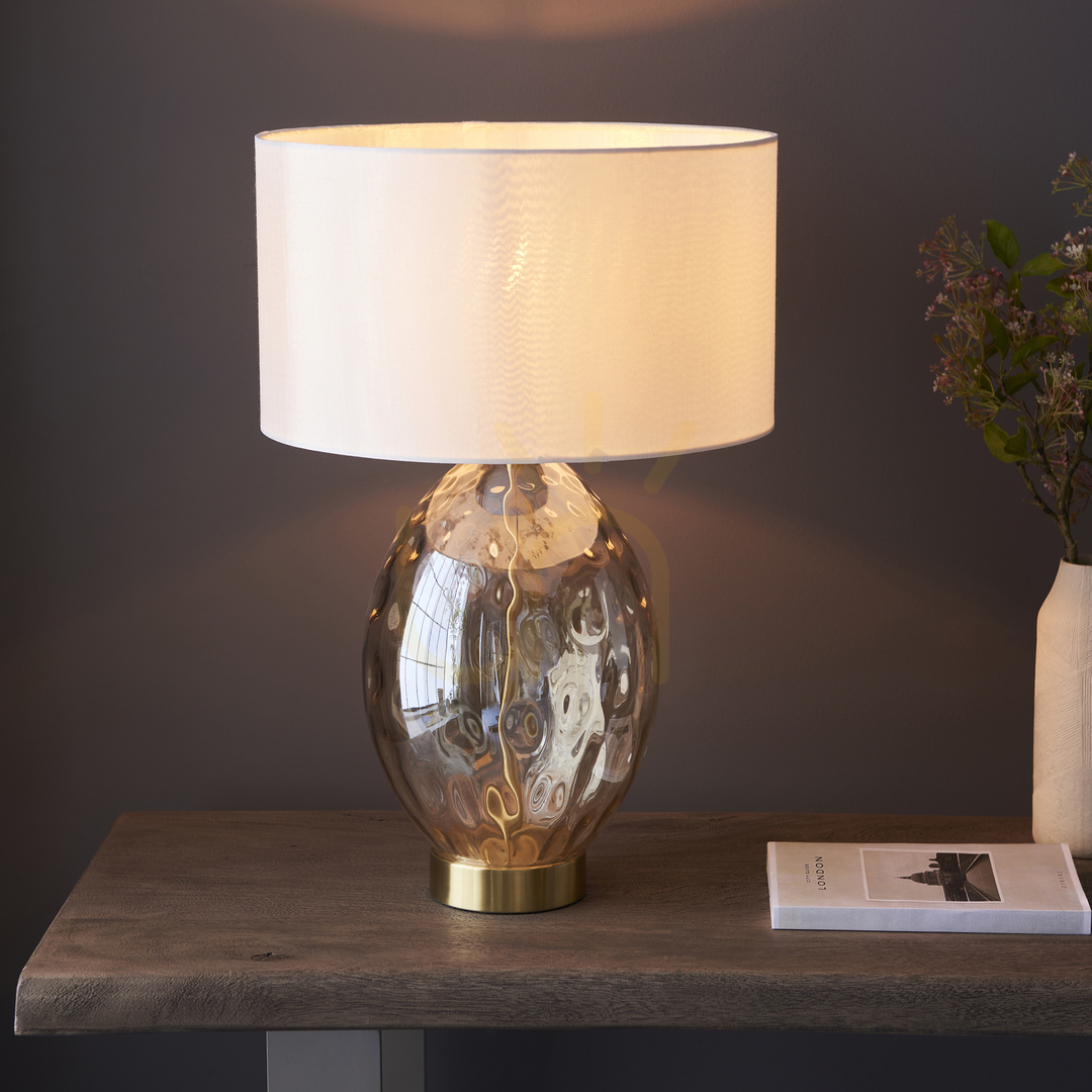 Pokaż Lampa stołowa Endon Elin Dimple mosiądz vintage white E27 Lampa stołowa Endon Elin Dimple mosiądz vintage white E27