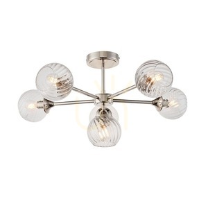 Lampa półplafon Endon Allegra jasny nikiel 6xE14 szkło spiralne 64 cm 104050 small 0