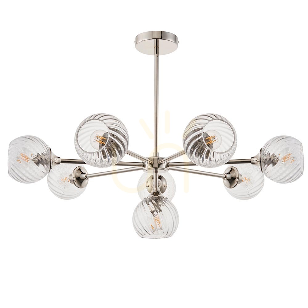 Zobacz Lampa wisząca Endon Allegra srebrna 8xE14 stal szkło 77 cm Lampa wisząca Endon Allegra srebrna 8xE14 stal szkło 77 cm