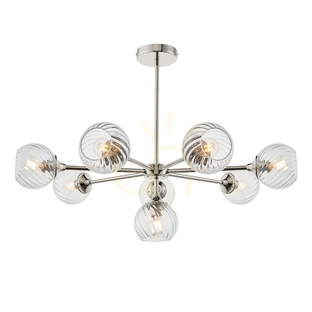 Sprawdź Lampa wisząca Endon Allegra srebrna 8xE14 stal szkło 77 cm Lampa wisząca Endon Allegra srebrna 8xE14 stal szkło 77 cm