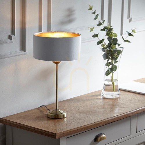 Sprawdź Lampa stołowa Endon Highclere, antyczny mosiądz, biały vintage, E14, 44,7 cm