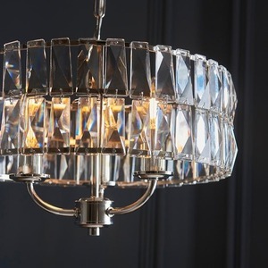 Lampa wisząca Endon Clifton 104466 nikiel polerowany, szkło fasetowane, 3×E14 max 6 W, Ø38,5 cm small 6