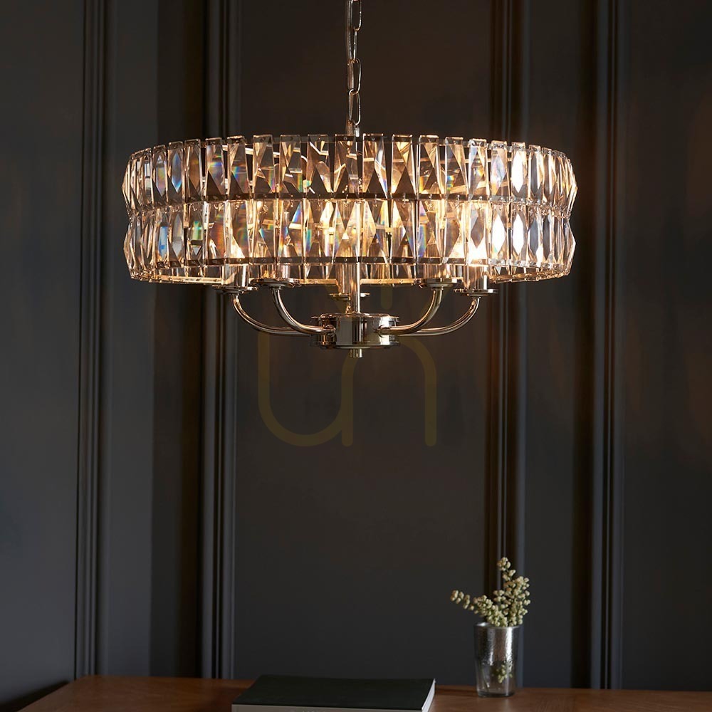 Wyświetl Lampa wisząca Endon Clifton srebrna 5xE14 szkło stal dimmable Lampa wisząca Endon Clifton srebrna 5xE14 szkło stal dimmable