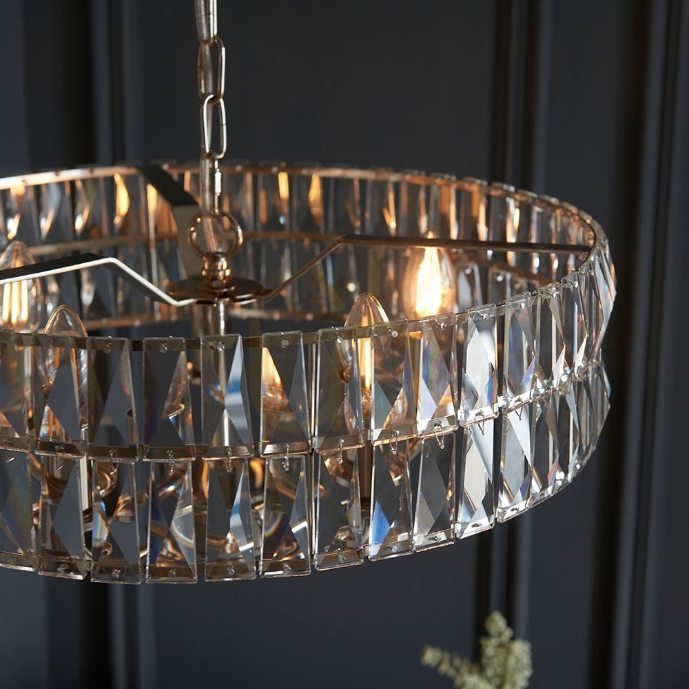 Zobacz Lampa wisząca Endon Clifton srebrna 5xE14 szkło stal dimmable Lampa wisząca Endon Clifton srebrna 5xE14 szkło stal dimmable