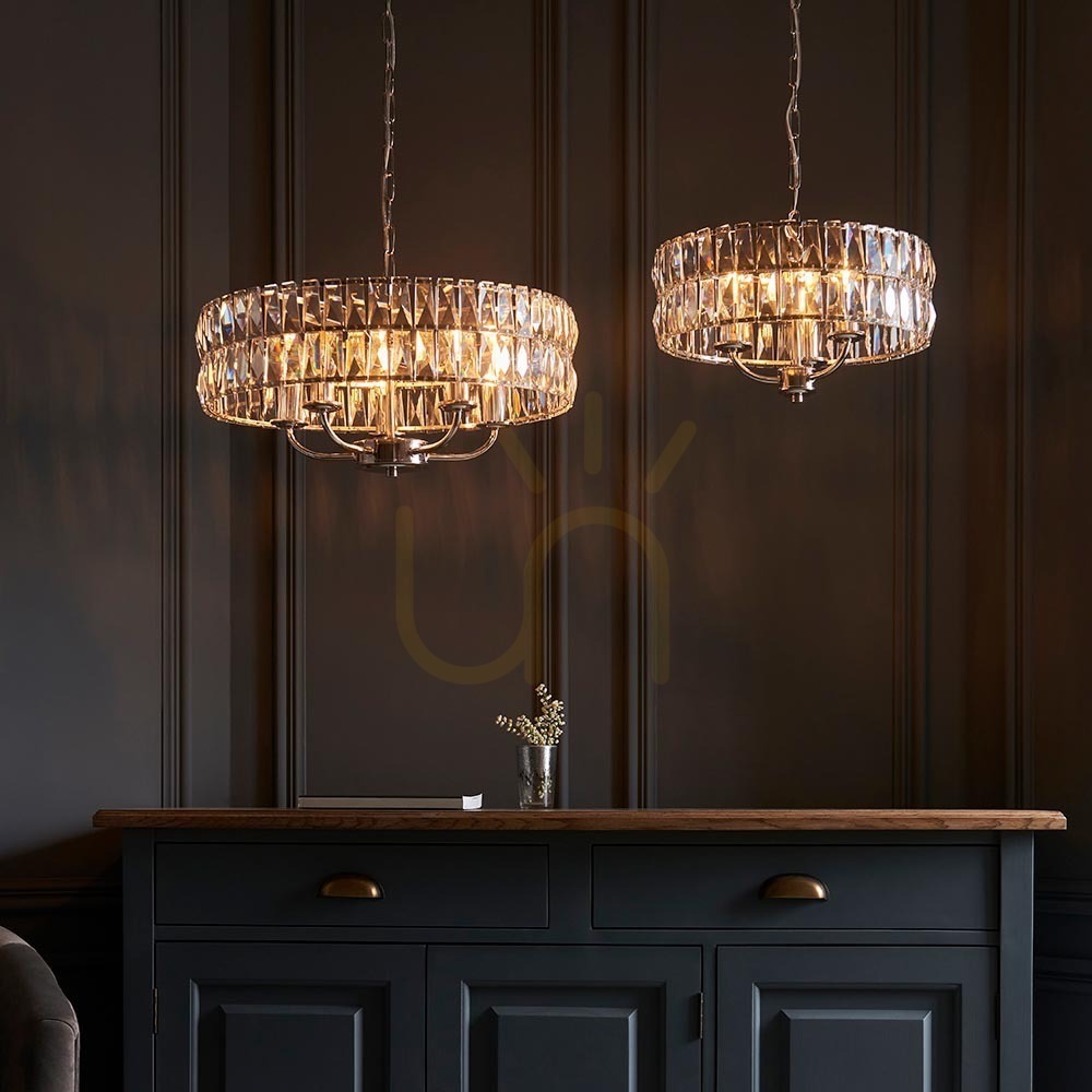 Wyświetl Lampa wisząca Endon Clifton srebrna 5xE14 szkło stal dimmable Lampa wisząca Endon Clifton srebrna 5xE14 szkło stal dimmable