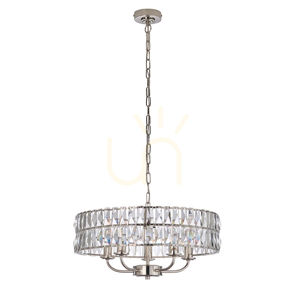 Pokaż Lampa wisząca Endon Clifton srebrna 5xE14 szkło stal dimmable Lampa wisząca Endon Clifton srebrna 5xE14 szkło stal dimmable