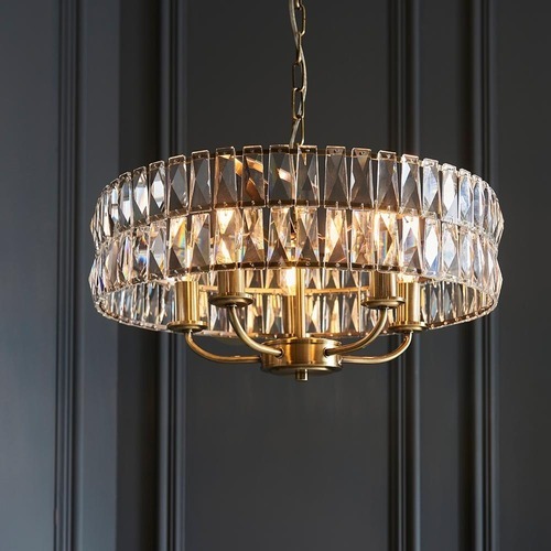 Sprawdź Lampa wisząca Endon CLIFTON 106244, 5 x E14 maks. 6 W, szkło szlifowane, antyczny mosiądz, ø50,5 cm